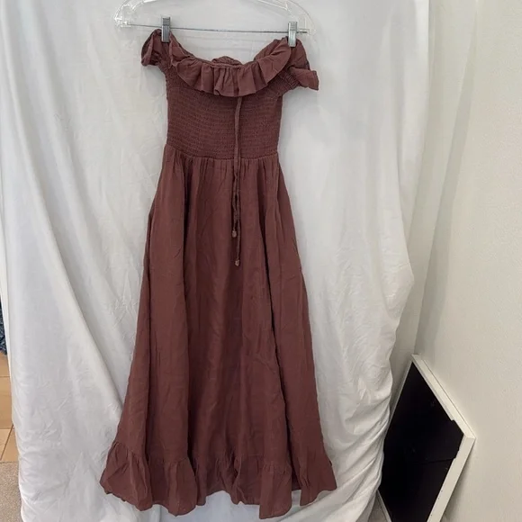 FREE PEOPLE Lush Life Linen Strapless Midi Dress - Antique Oak size xs - Picture 2 of 7